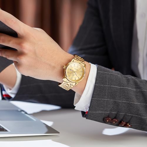 OLEVS Watch for Men Classic Business Dress Analog Quartz Stainless Steel Waterproof Luminous Date Diamond Men Silver Watch