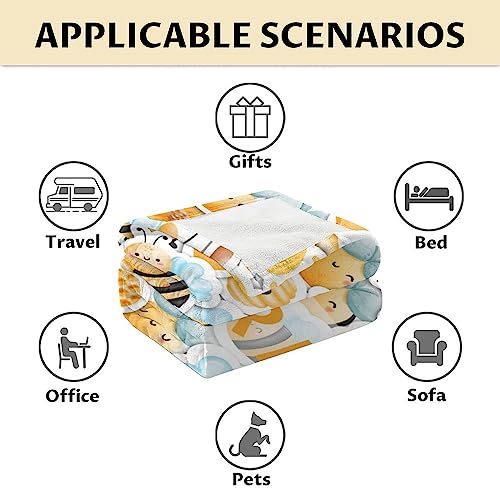 Personalized Bee Blanket Gifts, 50"x60" Cute Throw for Women Girls, Soft Cozy Warm Flannel Blanket for Sofa Bed