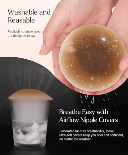Image of Popilush Nipple Covers for Women Sticky Bra Silicone Adhesive - Breathable Invisible Reusable for Wedding, Backless Dresses