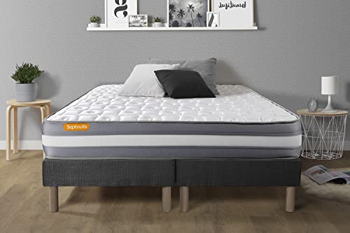 Septnuits Matelas 160x200 + Double sommiers Gris 80x200 Memo Plus Mémoire de Forme 3 Zones | Epaisseur : 24 cm | Confort : Ferme