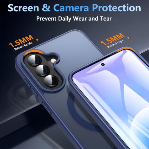 Image of Elzzi MagSafe Compatible Case for Samsung A57 Translucent Matte Bottom Kickstand Shockproof Slim Anti-Fingerprint Magnetic Hybrid Protective Cover (Navy)