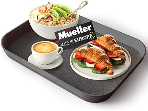 Mueller Reversible Serving Tray, European Made Platter, 2in1, Rectangular Non-Slip Tray, Shatter-Proof, Non-Toxic, for Coffee Table, Kitchen, Outdoors, Dishwasher Safe, Gray