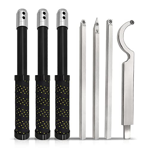 Carbide Lathe Turning Tool 7Pc, Full Size Woodturning Tools 20 Inch (Black Handle+Yellow Grip) #TOP4