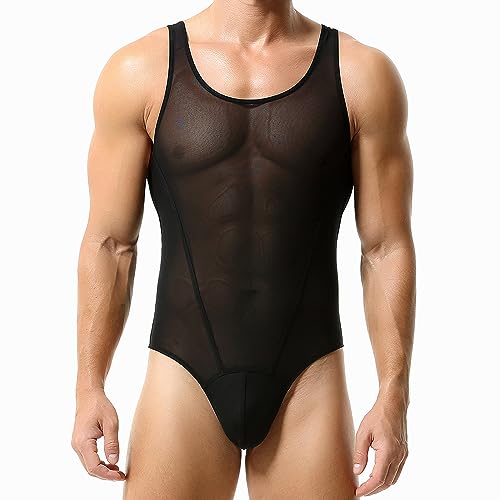 Men's Mesh Breathable Sissy Bodysuits Jockstrap Wrestling Singlet Leotard Athletic Jumpsuits Thongs