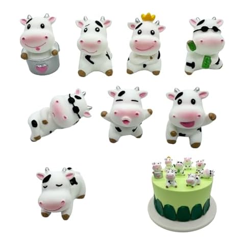 Beauy Girl 8pcs Mini Cow Animals Miniature Cow Figurines Fairy Garden Miniature Cattle Farm Figurines DIY Terrarium Crafts Moss Landscape Ornament Plant Pot Craft Dollhouse Decoration Cover