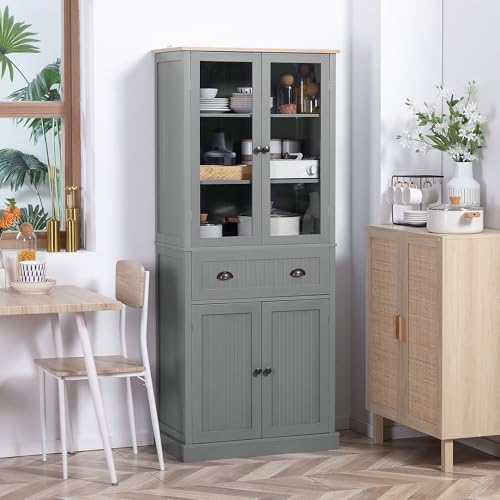 HOMCOM multi-storage cabinet with adjustable shelves and a central drawer.