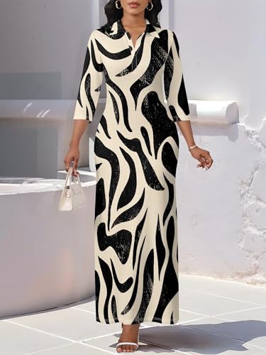 Image of PinkPatty Women's Casual 3 /4 Sleeve Polo V Neck Bodycon Maxi Dress