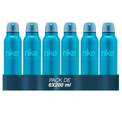 NIKE - Turquoise Vibes Pack de 6 x 200 ml, Desodorante Hombre Spray, Desodorante Antimanchas para Todo Tipo de Piel, 0% Sales de Aluminio, de Larga Duración, Fragancia Cítrica Afrutada