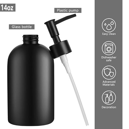 Kitchen Bathroom Dish Soap Dispenser, 14 Oz Glass Refillable Liquid Hand Soap Dispenser With Plastic Pump, Lotion Soap Dispenser Bottle, For Hand Soap, Soap, Lotion (Round Black)… #TOP2