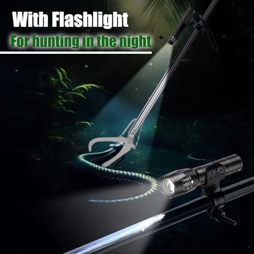Image of IC ICLOVER Snake Tongs, Upgrade 60 Inch Extra Long Snake Grabber, with Hands-Free Flashlight for Night Using, Heavy Duty Reptile Snake Catcher Wide Jaw Handling Tool with Lock, Non-Slip Grip Handle