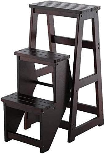 OKUOKA Step Stool Step Ladder Solid Wood Folding Household Ladder Multi-Function Staircase Chair Ascending Stool 2/3 Steps Black Walnut Colo Step Stool (Size : 56CM)