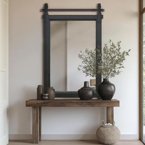 Besdomus Black Bathroom Farmhouse Mirror: 24"x36" Barn Door Rustic Solid