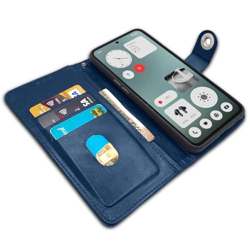 Image of Pikkme Flip Cover Leather Finish | Inside TPU with Card Pockets | Wallet Stand and Shock Proof | Complete Protection Button Flip Case for CMF by Nothing Phone 1 (Blue)