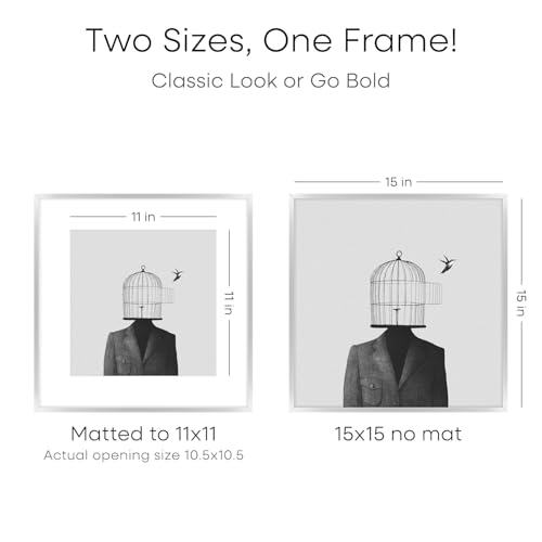 Image of Homeforia 15x15 Picture Frame Silver, High End Metal 15 x 15 Square Frame with Mat 11 x 11 Photo, 15x15 Poster Frames Matted to 11x11 Print, 15 by 15 Hanging Frames, Tempered Glass, Wall Kit, Set of 2