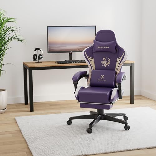 Sedia Gaming Ergonomica Poltrone con Altoparlanti Bluetooth e Poggiapiedi Sedia Gamer Reclinabile Serie Dragon Sedia Ufficio con Poggiatesta e Cuscino Lombare per Lavoro e Gioco Viola - Sedia gaming - Immagine 1