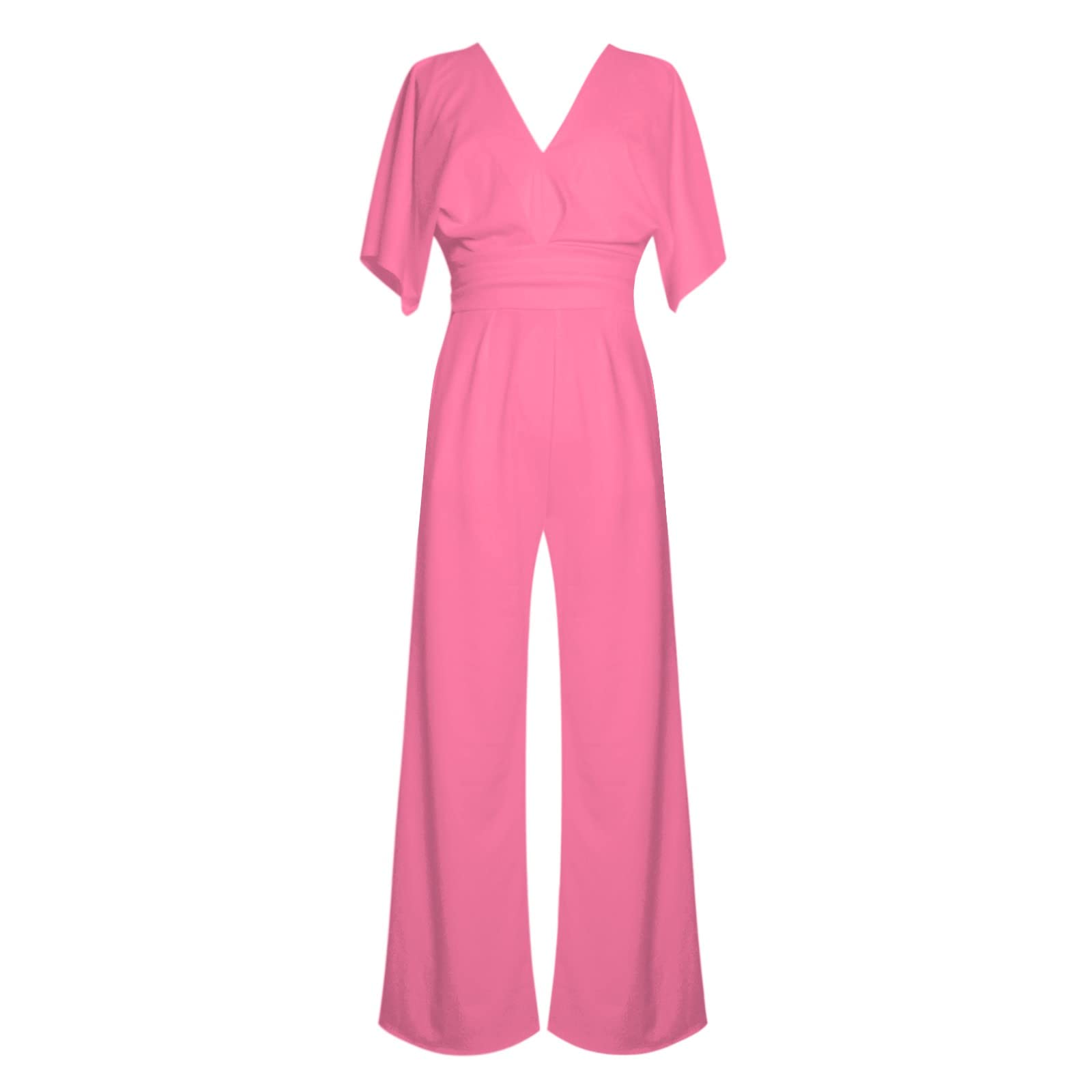 Jumpsuit Damen Sommer Lang, Overall Damen Elegant, Romper Einteiler Kostüm, Playsuit Outfit Frauen Komplett, Kurzarm Leicht Eleganter Jumpsuit Damen Festlich Weites Bein Musselin Jumpsuit Damen