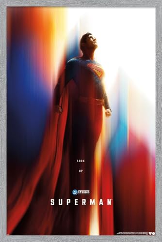 Trends International DC Comics Superman (2025) - Superman Teaser One Sheet Wall Poster, 22.4L x 14.7W, Gray Framed Version
