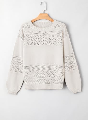 Image of SHEWIN Women's Sweaters Casual Long Sleeve V Neck Crewneck Lightweight Crochet Pullover Sweater Tops