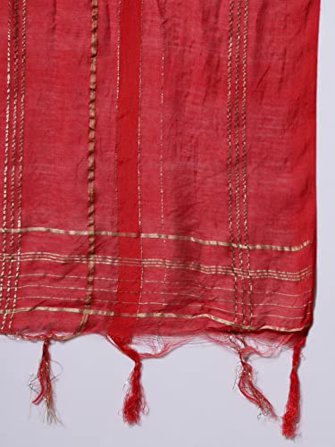 Image of VredeVogel Women's Silk Blend Embroidered Straight Kurta Trouser with Dupatta Set