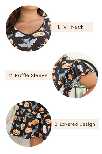 Image of Celkuser Womens Plus Size Summer Casual Midi Dress Short Ruffle Sleeve Tiered Empire Waist T-Shirt Dress with Pockets