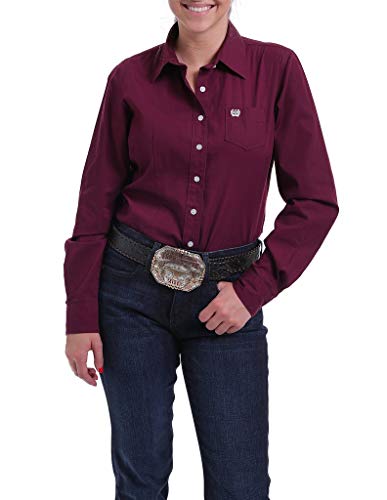 Cinch Women's Solid Long Sleeve Shirt, Burgundy, S