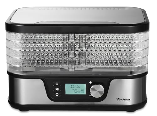 Trisa Dörrautomat - 5 stapelbare Racks für Obst, Gemüse, Kräuter & Pilze, 1 Netz, Zirkulationslüfter, LC-Display, Temperaturregelung 35-75°C, einstellbare Trocknungszeit 1-24 Stunden – Bild 4