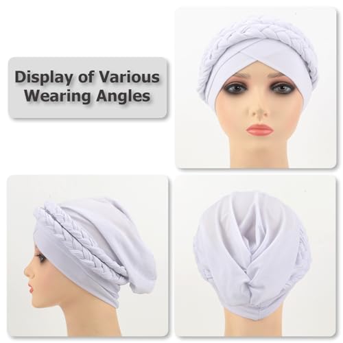 Image of DRESHOW African Women Turban Caps Beanie Twist Headscarf Pre-Tied Double Twisted Braid Hair Cover Wrap Hat Chemo Cancer Cap