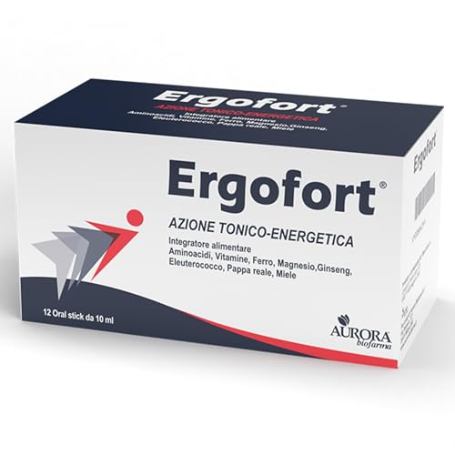 Aurora Biofarma Ergofort - Integratore Energia Fisica e Mentale con Ginseng, Magnesio, Vitamine del Gruppo B - Energizzante Forte Stanchezza, 12 Oral Stick Fruttati e Senza Glutine