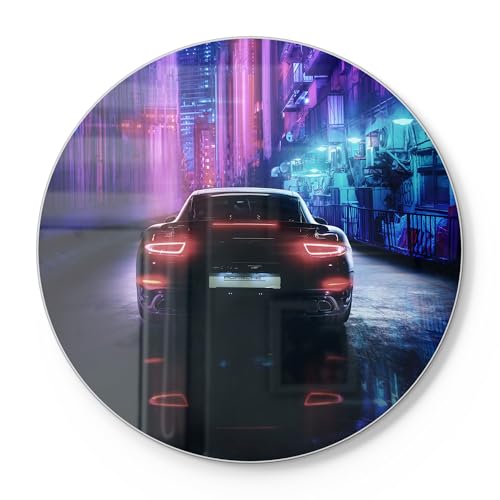 DEQORI Tabla de cortar de cristal, redonda, diámetro de 30 cm, diseño de neón, placa de corte para cocina, antibacteriana y antideslizante, placa de cristal y bandeja para servir