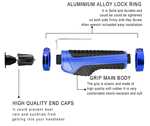 Image of TOPCABIN Ergonomic Bike Grips - Widen Holding Rubber Grips with Aluminum LockGrips for Mountain & Road Bikes