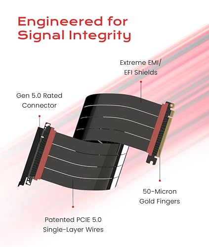Image of LINKUP PCIE 5.0 Riser Cable | for Vertical GPU Mount | Straight | Graphics Card GPU Ready | Usable with PCIe 4.0 & RX9070 / RTX5090 | 50cm (Total Length: 54cm)