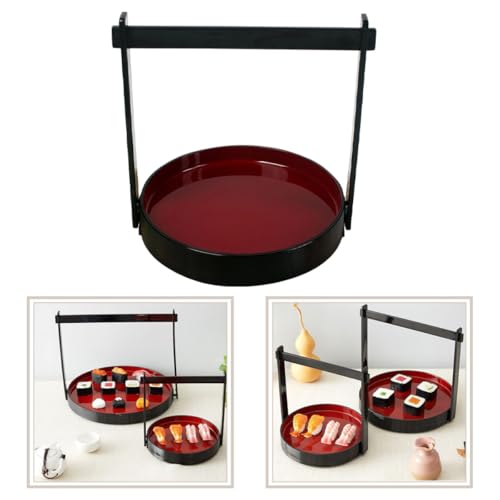 Bandeja japonesa para sushi de plástico rojo con asa pequeña miniatura 7