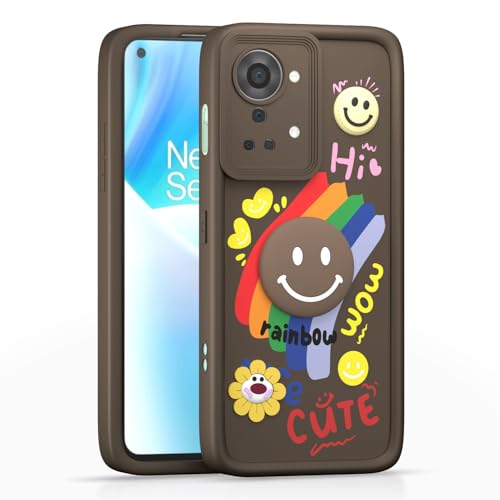 Image of Pikkme Back Cover for OnePlus Nord 2T 5G | Soft Silicone| Cute Rainbow Smile & 3D Cartoon Flower Design | Shockproof Raised Camera Protection Bumper Case (Brown)