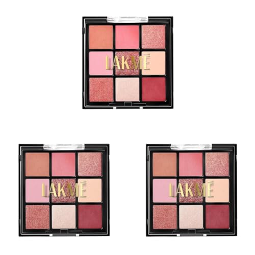 Image of LAKME 9 in 1 Eyeshadow Palette, Blush Bloom, 11.7g, for Glamorous Eye Makeup, with One-Stroke Payoff & Blendable Formula, Matte Shimmer Metallic Shades, for Women (Pack of 3)