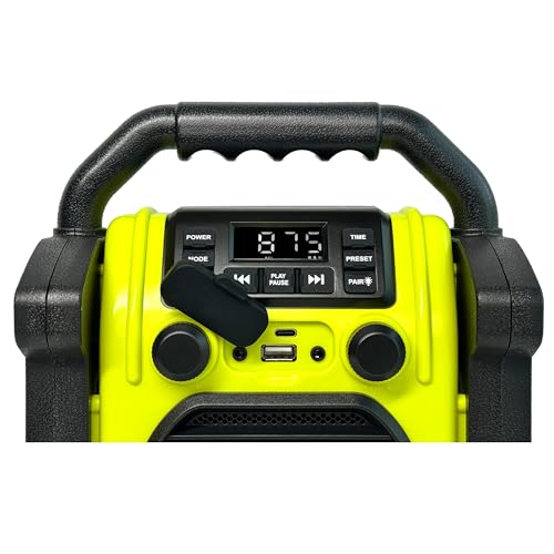 BR 230 BT, Baustellenradio Bluetooth - Neongelb/Offwhite - Silva Schneider - Digitales PPL Radio, 100 Watt, IP55 Staub- & Wasserdicht, 4000 mAh Akku, USB-Ladefunktion, Taschenlampe & Alarm
