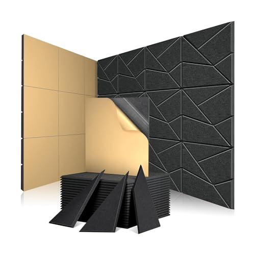 Flaroey Paquete de 12 paneles de pared insonorizados, autoadhesivos, a prueba de sonido, absorbentes de sonido, para estudio, oficina, habitación