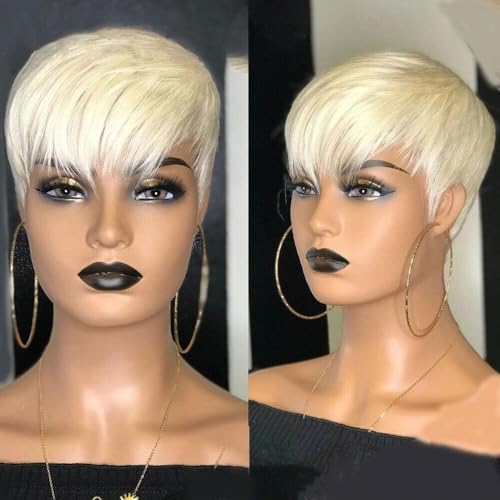 YIHANGDA Blonde Pixie Cut Wigs for Black Women Human Hair Wigs Honey Glueless Bob Wig Human Hair Short Wigs None Lace Front Wig Glueless Full Machine Made Wig 150% Density 613 Color
