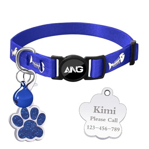 Personalized Breakaway Cat Collars Glow-in-The-Dark with ID Tag, Bell - Safety Quick - Release, Customizable for Female Male Kittens & Cats (Navy)