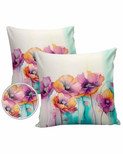 Colorful Flower Outdoor Pillow Covers Waterproof,All Weather Cushion Case Set of 2 Decorative Pillowcases for Sofa Couch Bed Decor Patio Furniture 18