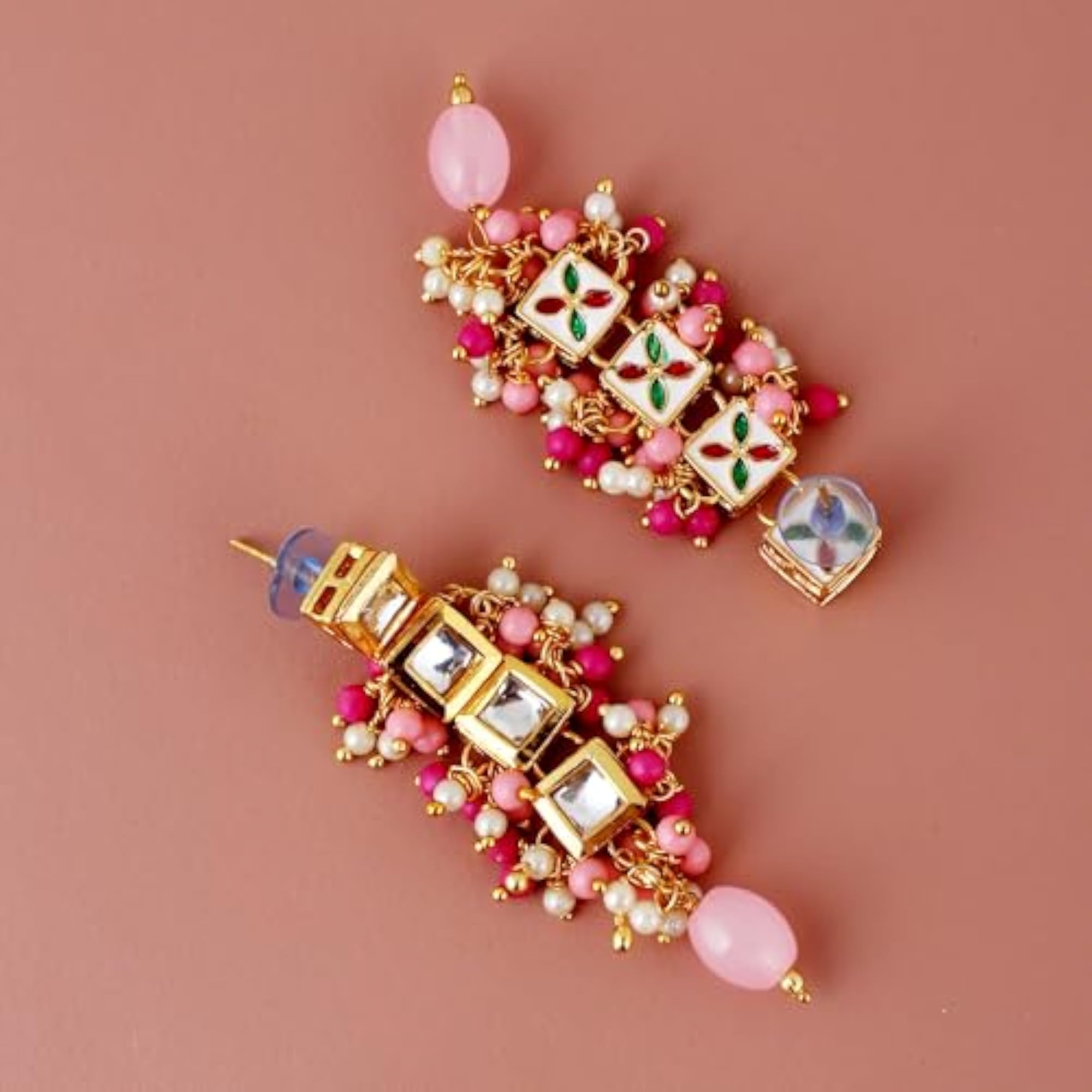 Women's Traditional 18k Gold Plated Meenkari Multicolor Earring Set
