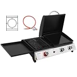 Royal Gourmet 8,5 kW Gasgrill, 3 in 1 Tischgrill mit Grillen, Braten, Kochen, 3 Brenner Tragbarer Picknickgrill Campinggrill mit Klappbare Seitenablage Schwarz