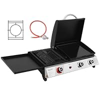 Royal Gourmet 8,5 kW Gasgrill, 3 in 1 Tischgrill mit Grillen, Braten, Kochen, 3 Brenner Tragbarer Picknickgrill Campinggrill mit Klappbare Seitenablage Schwarz