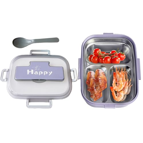 Yuemeuy Fiambreras Infantiles - Acero Inoxidable con Tapas y Cubiertos Incluidos - Porta Comidas De 3 Compartimentos Para Excursiones Oficinas Colegio Y Picnic