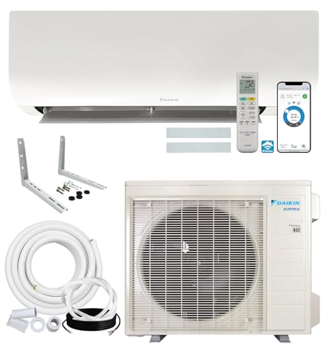 Daikin 12,000 BTU 19.5 SEER2 Aurora Low Ambient Ductless Mini Split Air Conditioner Heat Pump with Maxwell 15 ft. Installation Kit and Bracket - Wi-Fi Enabled R32