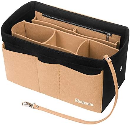 Simboom Borsa Organizzatore Feltro, Borsa per Organizzatore con Borsa Rimovibile Interno e Portachiavi, 3 Taglia, 7 Colori (Nero & Beige, XL)