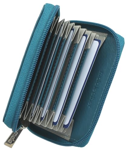 Porte-cartes en cuir bleu sarcelle avec blocage RFID Concertina