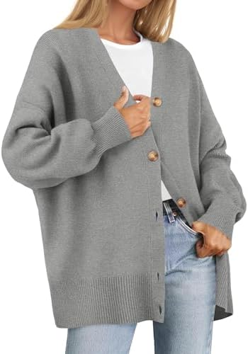 ZESICA Women's 2025 Fall Casual Long Sleeve Cardigan V Neck Button Down Open Front Knit Loose Oversized Sweater Coat