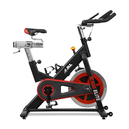 JLL IC400 ELITE Indoor Bike, Direct Belt Driven Exercise Bike For Home, 20kg Flywheel, Friction Resistance, Monitor, Heart Rate Sensors, Adjustable Seat, 12 Months Domestic Warranty, Black and Red - Image 3