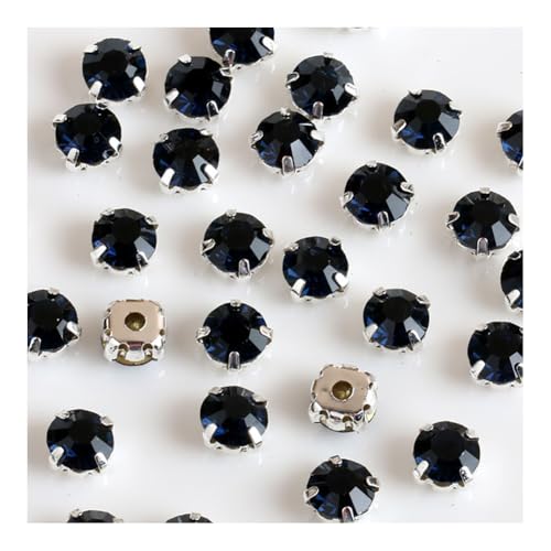 1440 Pcs Crystal Glass Silver Claw Rhinestones, 5x5 mm Sew on Rhinestones for Crafts,Glass Rhinestones with Claw for Jewels Making Clothing Shoes Wedding DIY,Navy Blue
