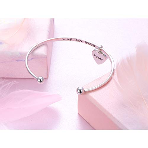 FLYOW Easter Gifts Women Urn Bracelet for Ashes for Girls Sterling Silver Cremation Jewelry Memorial Ashes Keepsake Urn Bangle with Heart Drop Pendant Engraved in My Heart Forever - Image 4